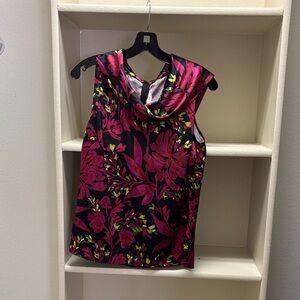 St. John Pink and Black Floral Blouse